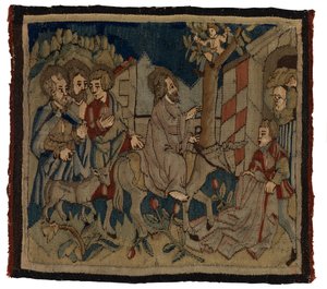 Tapestry panel with scenes from the Passion from an antependium, from Upper Rhineland (wool & linen) alkotó: German School