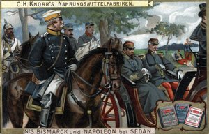 A sedani csata, 1870-es háború: Otto von Bismarck tábornok (1815-1898), Poroszország királya kísérte III. Napóleon császárt (Louis Napoleon Bonaparte) alkotó: German School