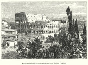A Colosseum, Róma, a Palatinus-dombról nézve (litho) alkotó: German School