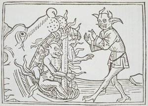 Az ördög Belial a pokol kapui előtt, a Das Buch Belialból, Augsburgban, 1473 alkotó: German School
