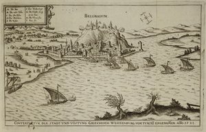 Belgrád eleste a törököknek 1521-ben, illusztráció az európai oszmán hadjáratokról szóló könyvből, Paul Furst (1605-66 körül) metszetében alkotó: German School