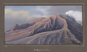 A Merapi északi oldala 4686 láb magasságból nézve, 1836. november, VII. pl. az Utazás Jáván keresztüli topográfiai és tudományos atlaszából, Dr. Fr. Junghuhn, Magdeburg, 1845 (színes megvilág alkotó: German School