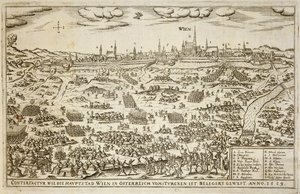 Bécs ostroma 1529-ben, illusztráció az európai oszmán hadjáratokról szóló könyvből, Paul Furst (1605-66 körül) metszetében alkotó: German School