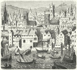 A Steelyard, a Hanza-szövetség kereskedelmi bázisa Londonban alkotó: German School