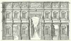 A Teatro Olimpico ("olimpiai színház") Vicenzában, Észak-Olaszországban (metszet) alkotó: German School