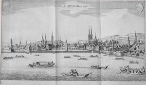 Zürich városa, Svájc, Johann Jacob Scheuchzeri Itinera Alpina II. kötetéből, 1706-ban alkotó: German School