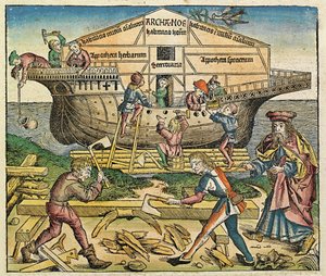 A Noé bárkájának épülete, a Nürnbergi Krónikában, 1493 alkotó: German School