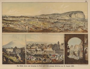 Arica és Arequipa városai Peruban az 1868. augusztus 13-i nagy földrengés után (színes litho) alkotó: German School