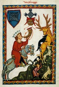 A vadászat örömei: Radin Hohenstaufen királya, Szicília (Olaszország) és Jeruzsálem (Izrael) királya II. Konrád néven, Sváb herceg III. Konrád néven és a rómaiak királya V. Konrád néven (1252) -1268) szarvasra vadászik. Illuminat alkotó: German School