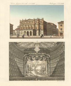 A milánói Della Scala színház (színes metszet) alkotó: German School