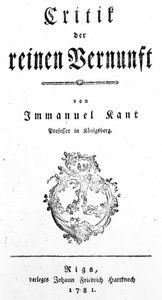 Immanuel Kant A tiszta ész kritikájának címlapja, 1781-ben alkotó: German School