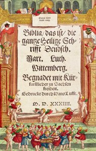 Címlap a Luther Bibliából, 1530 körül (színes fametszet) alkotó: German School
