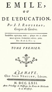 Címlap Jean-Jacques Rousseau Emile első kiadásából, amely 1762-ben jelent meg (metszet) alkotó: German School