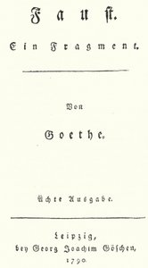 Címlap a Faust első kiadásából, Johann Wolfgang Von Goethe (metszet) alkotó: German School