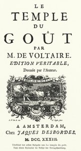 Voltaire francia író és filozófus Le Temple du Gout című művének első kiadásának címlapja alkotó: German School