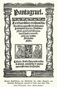 Francois Rabelais francia író Pantagruel első kiadásának címlapja, Lyonban 1532-ben (litho) alkotó: German School