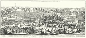 Utazók, akik ellátogatnak a gyógyforrásokhoz Hornhausen faluban, 1646 (metszet) alkotó: German School