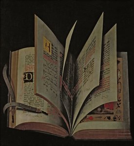 Trompe loeil egy nyitott kéziratról alkotó: German School