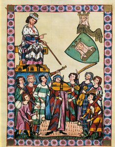 Trubadúrok a német császár és udvara előtt, a „Manesse Codex”-ből (vellum) alkotó: German School