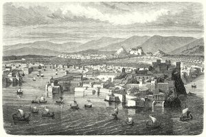 Kilátás az ókori Athénra Pireuszból (metszet) alkotó: German School