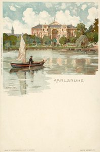 Kilátás Karlsruhe városára Németországban (chromolitho) alkotó: German School