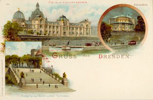 Kilátás Drezdára, Németország (chromolitho) alkotó: German School