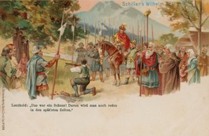 William Tell kilövi az almát fiai fejéből alkotó: German School