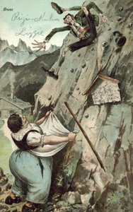 Nő elkapja a hegyről zuhanó férfit (színes litó) alkotó: German School