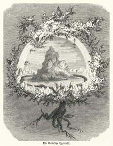 Yggdrasil, a skandináv kozmológia mitikus kőrisfa (metszet) alkotó: German School
