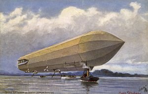 Zeppelin léghajó felszáll egy tóból alkotó: German School