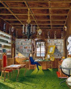 A könyvtár a Villa Lazarovichban, Habsburg Maximilian (1832-1867) trieszti rezidenciája, Germano Prosdocimi tempera alkotó: Germano Prosdocimi