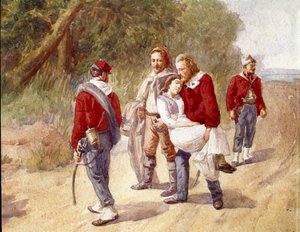 Az olasz hazafi, Giuseppe Garibaldi 1849-ben Ravennába szállítja hegyhüvelyben szenvedő Anitát (Akvarell)