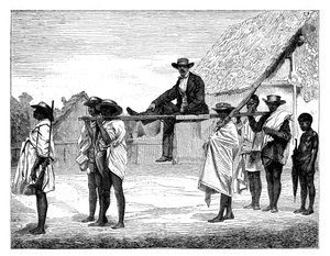 Afrikai bennszülöttek fehér embert hordozó Afrika, 19. század. alkotó: Gerome Staal