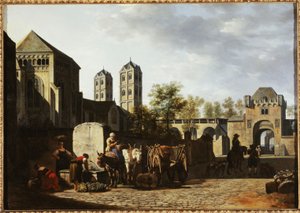 Közkút és a kölni Szent Gereon-templom, 1670 körül (olaj, fa) alkotó: Gerrit Adriaensz Berckheyde