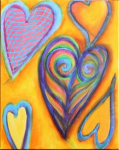 Hearts on Yellow, 2023 (akril, vászon) alkotó: Gerrit Greve