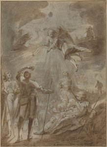 Annunciáció a pásztoroknak (toll és barna tinta, barna mosással, fehérrel kiemelve) alkotó: Gerrit Pietersz Sweelink