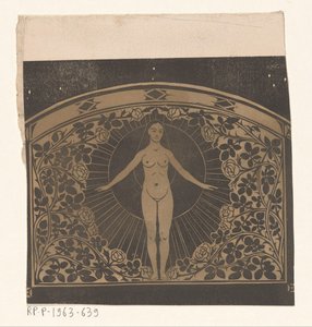 Tervezés egy 1901-es naptár keretéhez, nővel és virágokkal alkotó: Gerrit Willem Dijsselhof