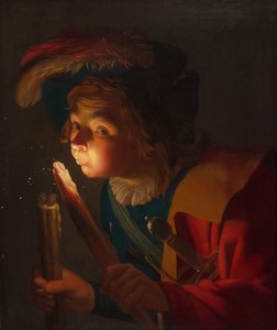 Egy fiú, aki a tűzjelzőn fúj, 162122. alkotó: Gerrit van Honthorst
