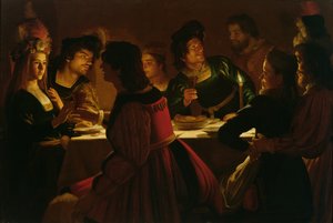 Ünnepi jelenet egy fiatal házaspárral, 1617 körül alkotó: Gerrit van Honthorst