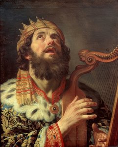 Dávid király hárfán játszik. 1622 alkotó: Gerrit van Honthorst