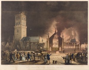 Keleti, déli és kereszttemplomok, Dundee, ahogy megjelentek a Tűzben 1841. január 3-án, vasárnap, 1841 körül (litográfia)