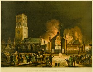 East, South és Cross Churches, Dundee [ahogy megjelentek a Fire-ben 1841. január 3-án, vasárnap reggel] (George McGillivray nyomán), 1841 körül (litográfia)