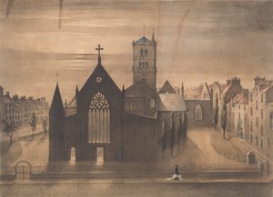 Holdfényes kilátás a keleti és keresztes templomokról, Dundee-ban, ahogyan az 1841. január 3-i tűzvész után megjelentek (litográfia)