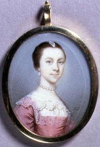 Miniatűr Rachael Chumley portréja, 1749 körül (akvarell elefántcsonton a kártyán)