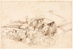 Farm fákkal dombos tájon (verso) alkotó: Gherardo Cibo