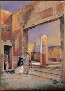 Olaszország, Castor és Pollux ház Pompejiben 1857 (akvarell)