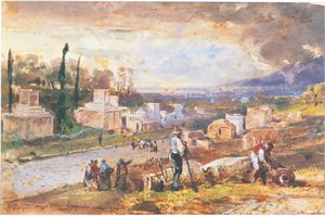 Olaszország, Pompei, A sírok utcája 1862 (akvarell) alkotó: Giacinto Gigante
