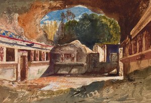 A tepidárium, Pompei, Maria Annunziata di Borbone hercegnő (1843-1871) kiegészítésével, 1857 (ceruza, wc és gouache papíron) alkotó: Giacinto Gigante