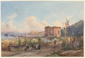 Baia látképe a Vénusz-templommal, egy a Nápolyt ábrázoló négy kis látkép közül egy Album Amicorumból alkotó: Giacinto Gigante