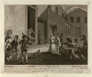 Cécile Renault letartóztatása 1794. május 22-én Robespierre lakásán, kb. 1798. alkotó: Giacomo Aliprandi